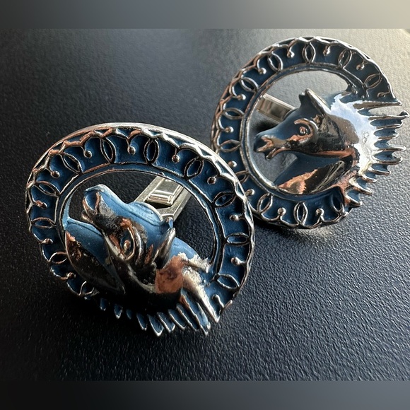 SWANK Other - Vintage Swank Horse Head, Blue Enamel Men's Cufflinks